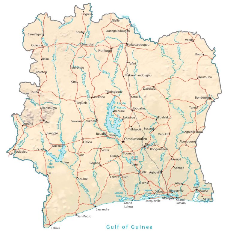 Ivory Coast Physical Map Glossy Poster Picture Photo Print Banner  Booma Prints