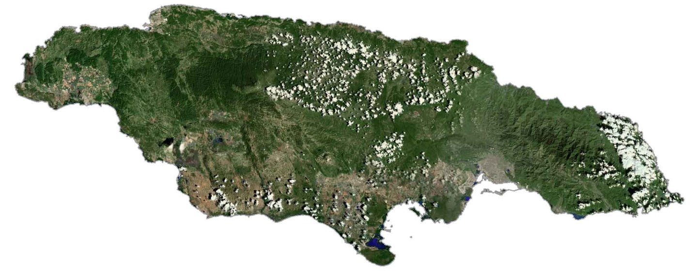 Jamaica Satellite Map Glossy Poster Picture Photo Print Banner  Booma Prints
