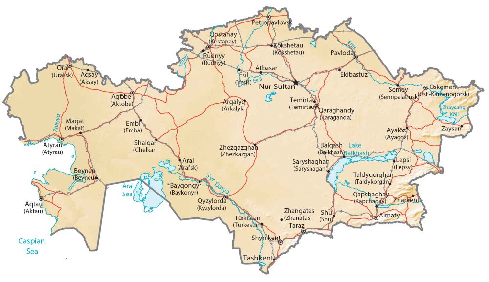 Kazakhstan Physical Map Glossy Poster Picture Photo Print Banner  Booma Prints