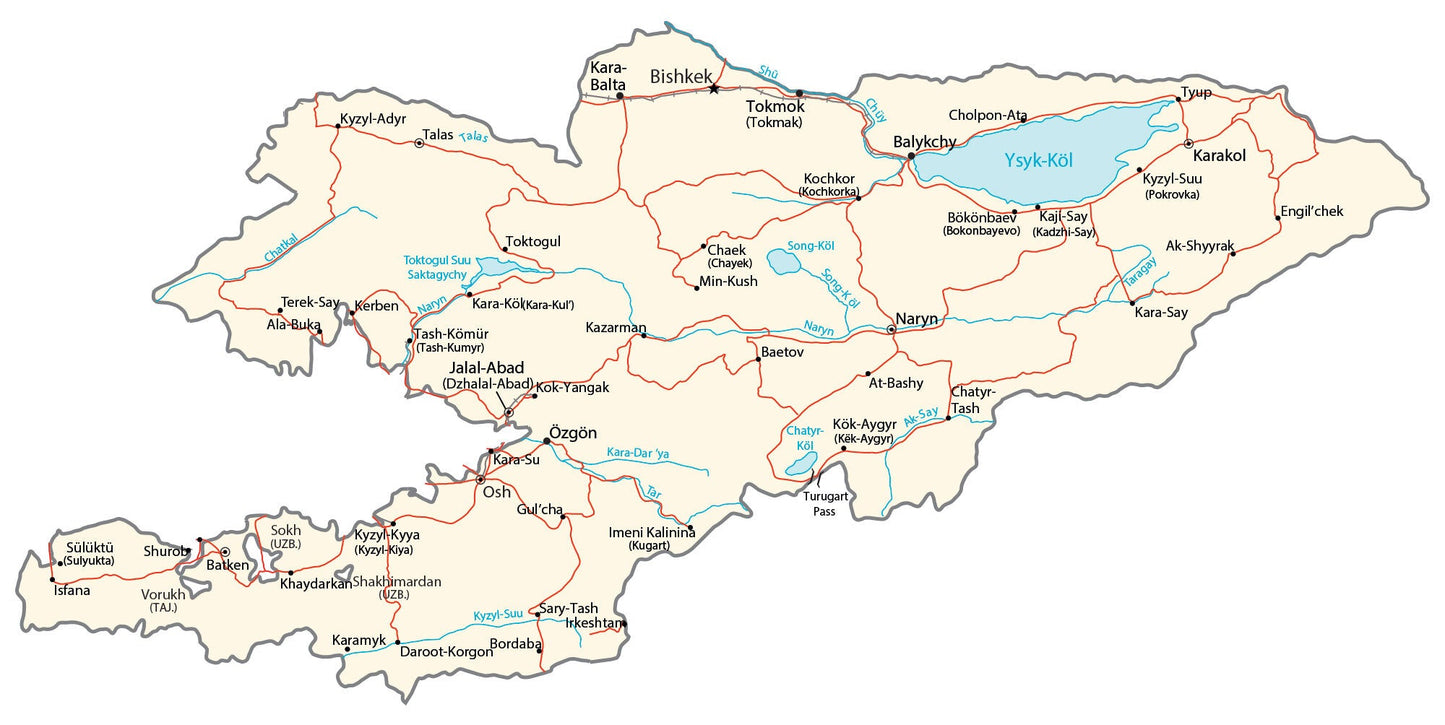 Kyrgyzstan Road Map Glossy Poster Picture Photo Print Banner  Booma Prints