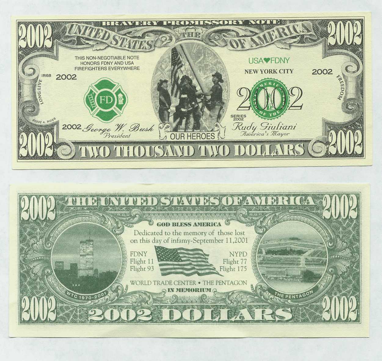 2002 Dollar Bill 9-11 Memorial Glossy Poster Picture Photo Money September Booma Prints