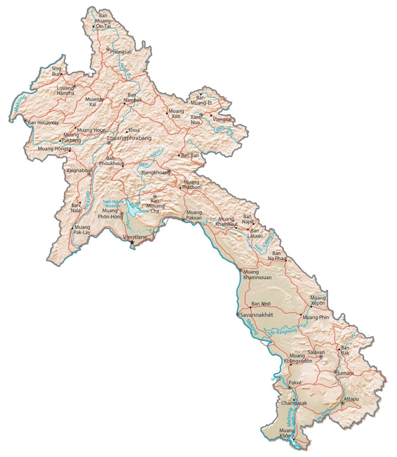 Laos Physical Map Glossy Poster Picture Photo Print Banner  Booma Prints