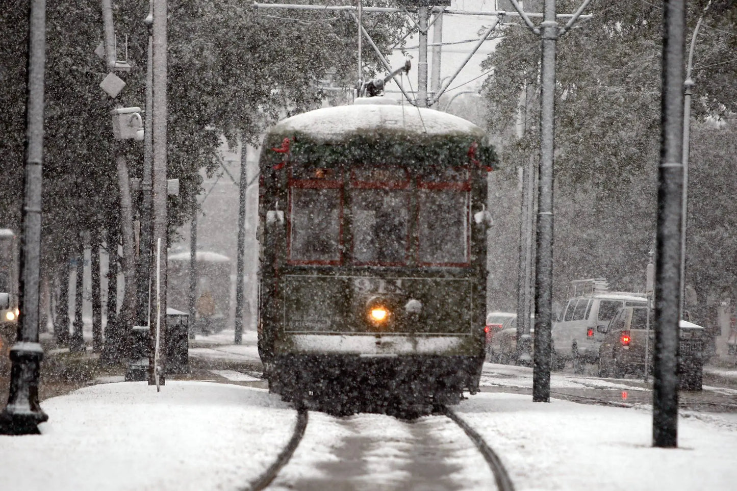 New Orleans Snow Train Trolley Glossy Poster Picture Photo Print Banner  Booma Prints