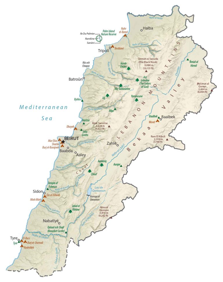 Lebanon Physical Map Glossy Poster Picture Photo Print Banner  Booma Prints
