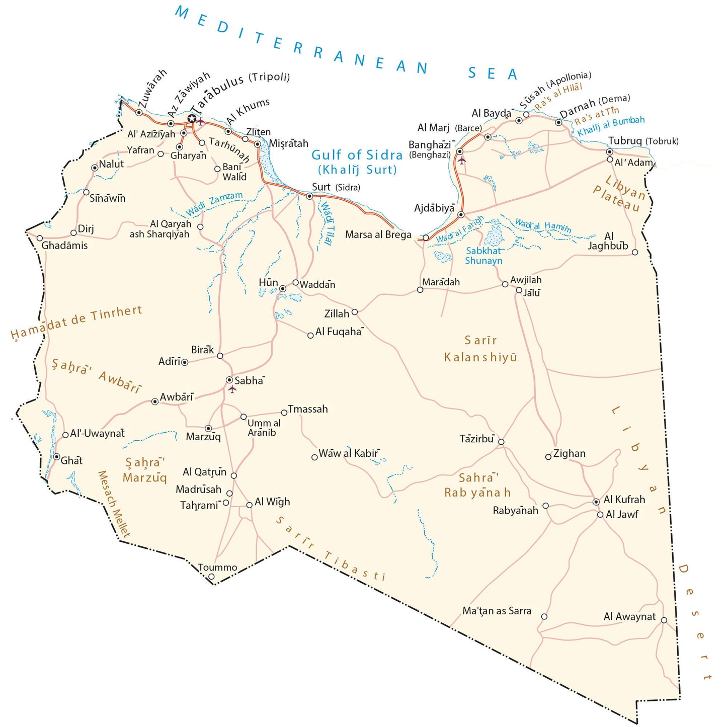 Libya Road Map Geography Glossy Poster Picture Photo Print Banner  Booma Prints