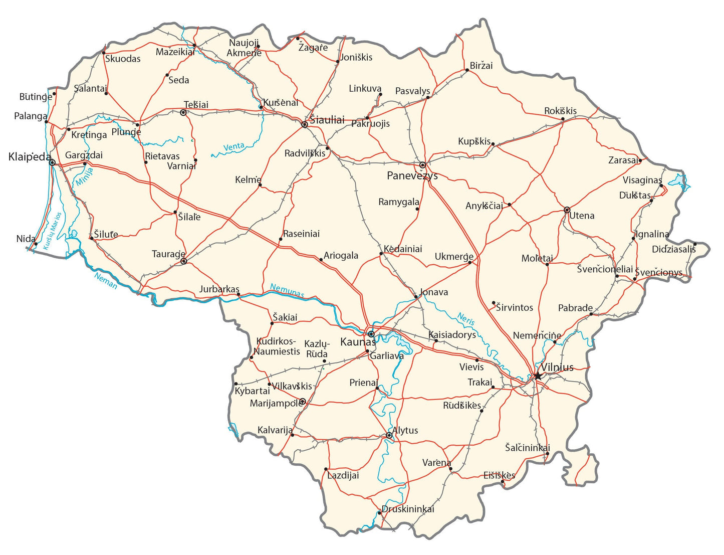 Lithuania Road Map Glossy Poster Picture Photo Print Banner  Booma Prints