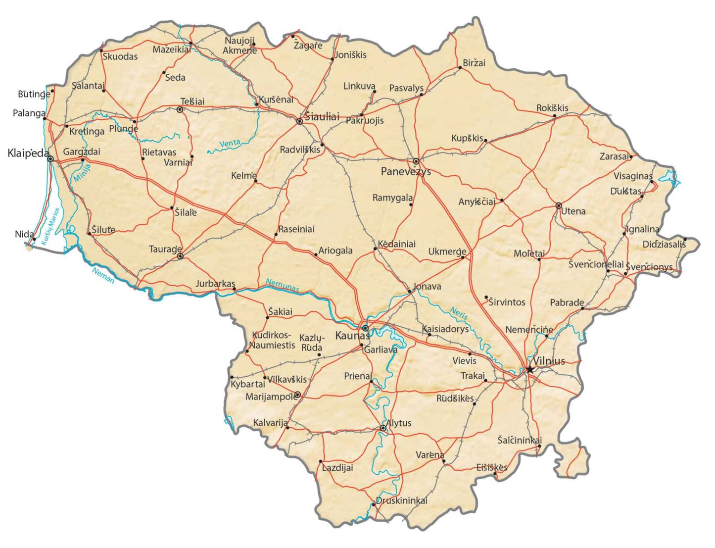 Lithuania Physical Map Glossy Poster Picture Photo Print Banner  Booma Prints