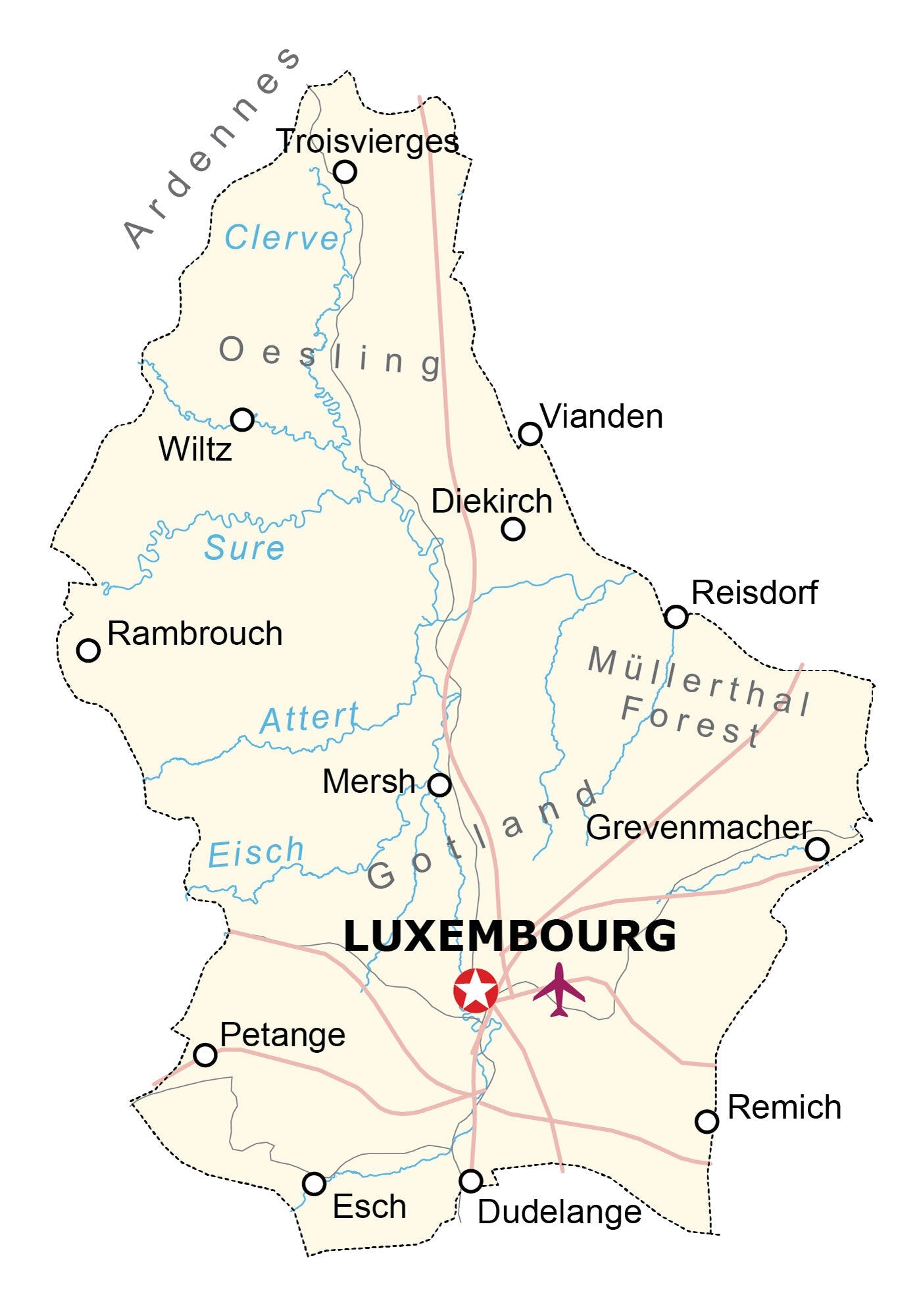 Luxembourg Road Map Glossy Poster Picture Photo Print Banner  Booma Prints