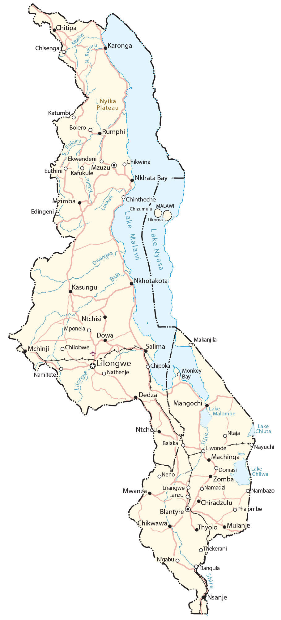 Malawi Road Map Glossy Poster Picture Photo Print Banner  Booma Prints