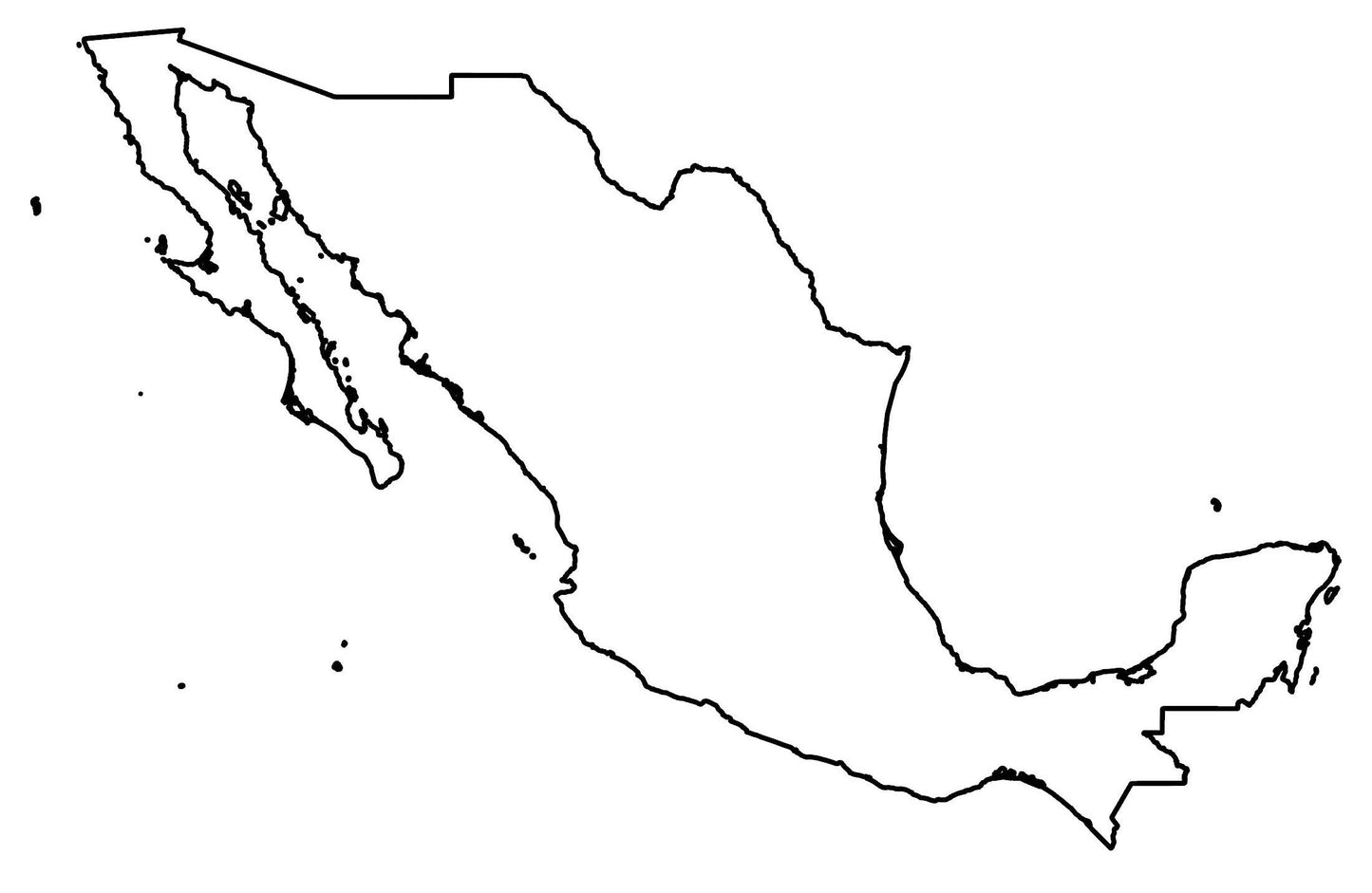 Mexico Blank Outline Map Glossy Poster Picture Photo Print Banner  Booma Prints