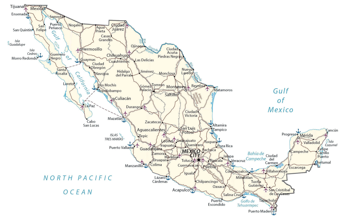 Mexico Road Map Glossy Poster Picture Photo Print Banner  Booma Prints