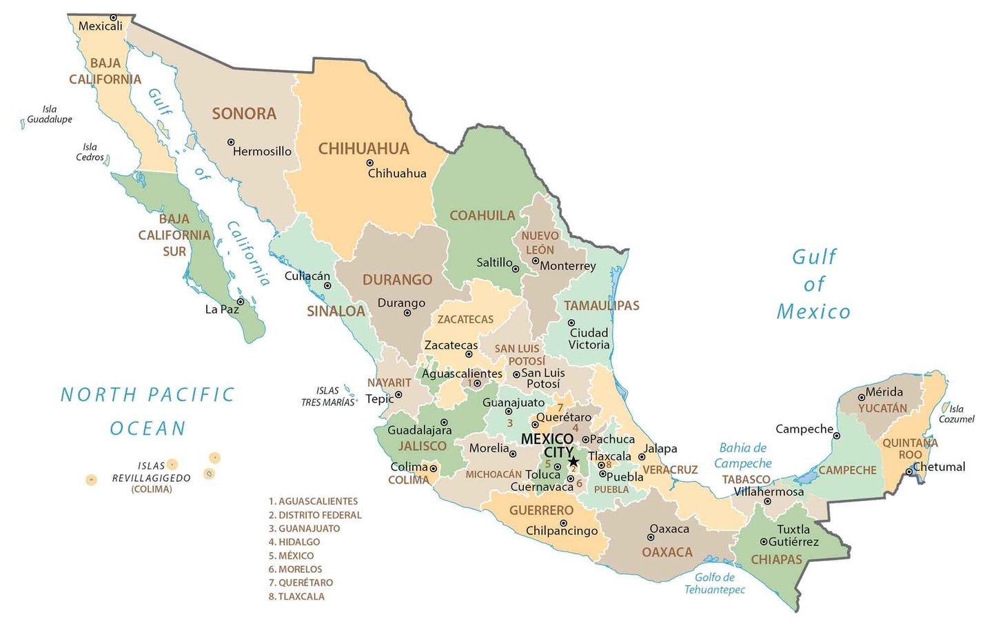 Mexico States Province Map Glossy Poster Picture Photo Print Banner  Booma Prints