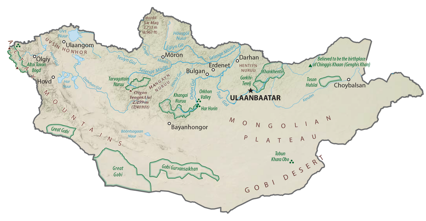 Mongolia Physical Map Glossy Poster Picture Photo Print Banner  Booma Prints