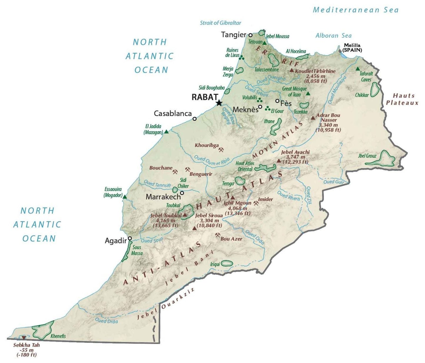 Morocco Physical Map Glossy Poster Picture Photo Print Banner  Booma Prints