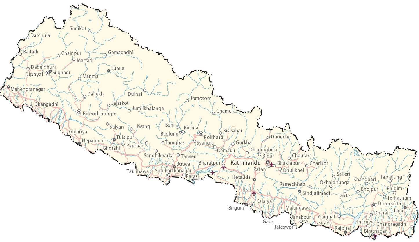 Nepal Road Map Glossy Poster Picture Photo Print Banner  Booma Prints