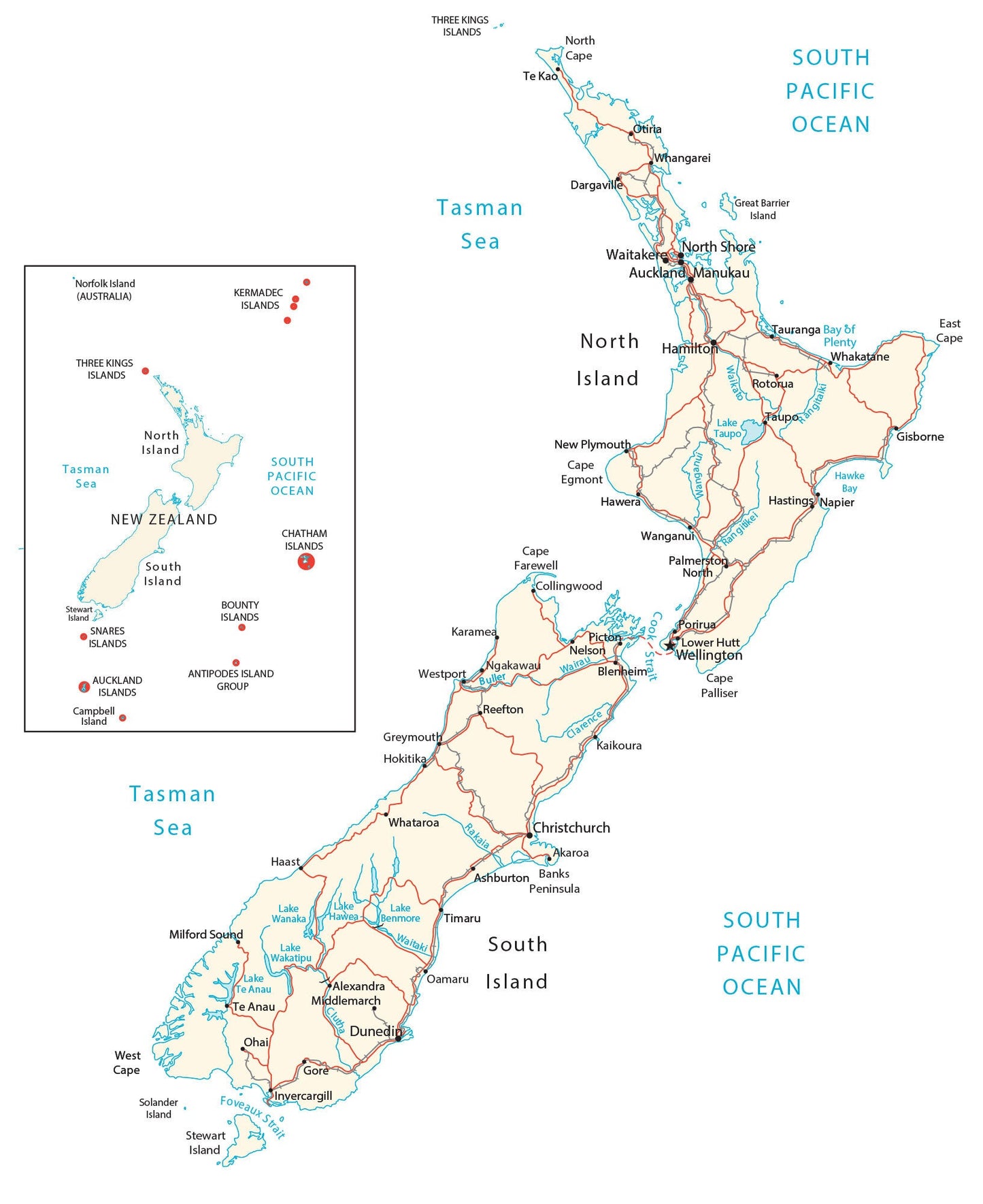 New Zealand City Road Map Glossy Poster Picture Photo Print Banner  Booma Prints