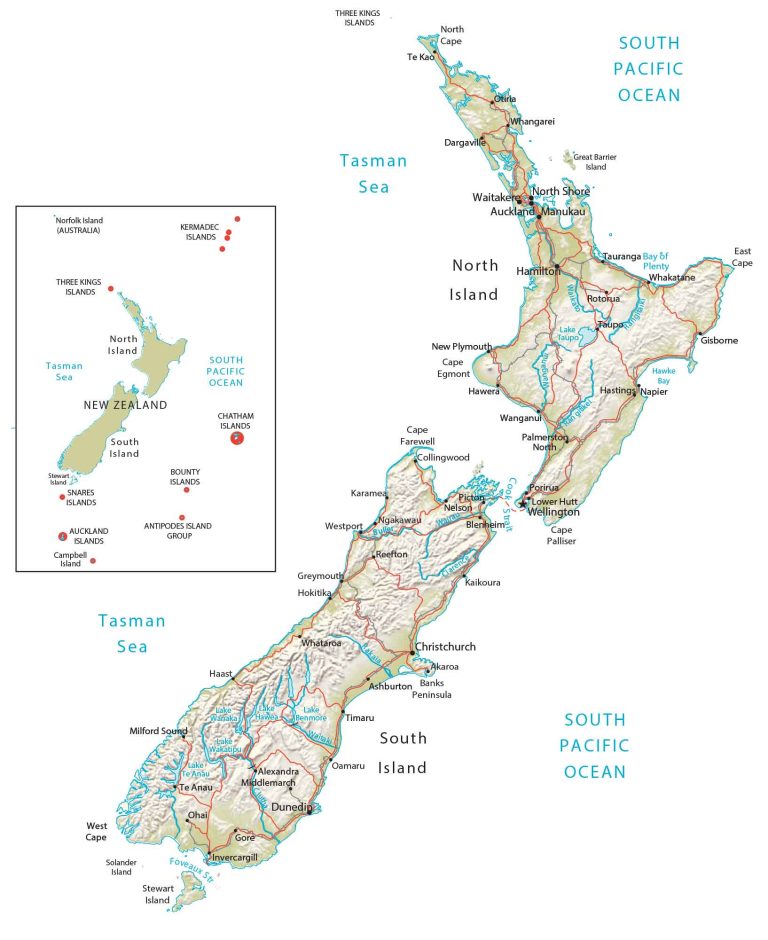 New Zealand Physical Map Glossy Poster Picture Photo Print Banner  Booma Prints