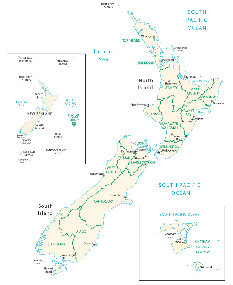 New Zealand Regions Province Map Glossy Poster Picture Photo Print Banner  Booma Prints