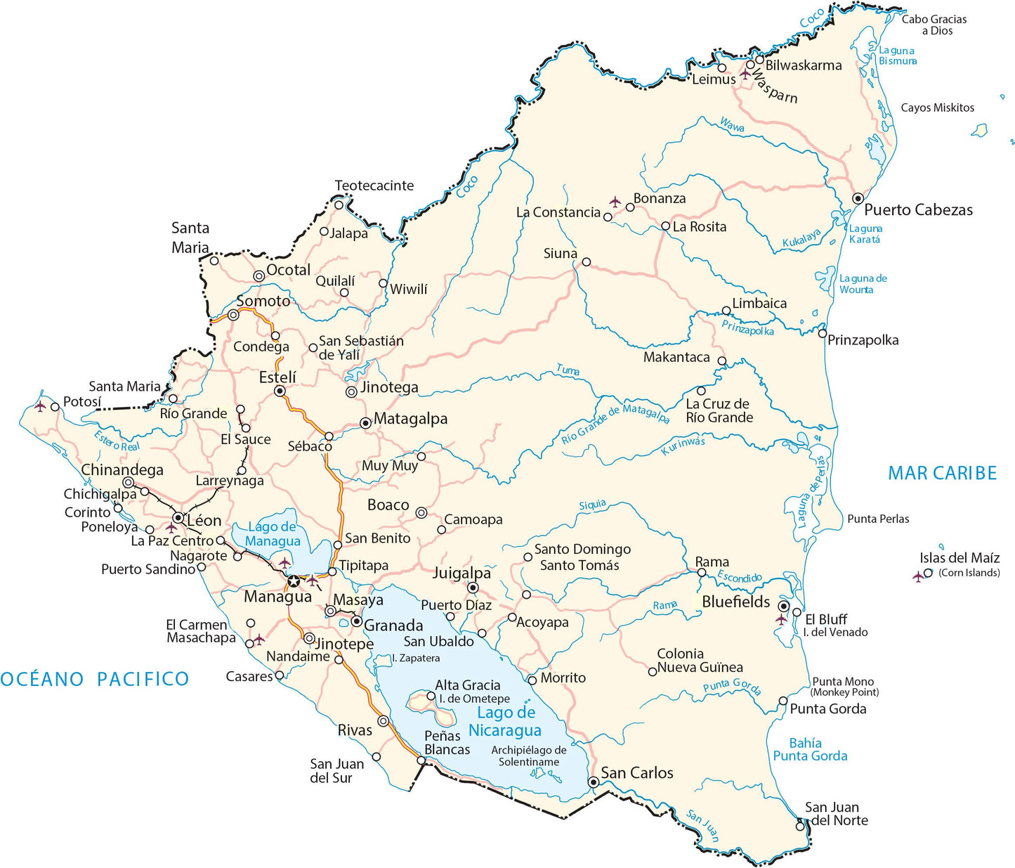Nicaragua City Road Map Glossy Poster Picture Photo Print Banner  Booma Prints