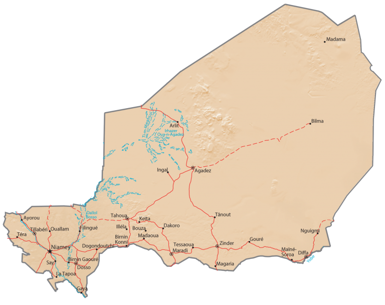 Niger Physical Map Glossy Poster Picture Photo Print Banner  Booma Prints