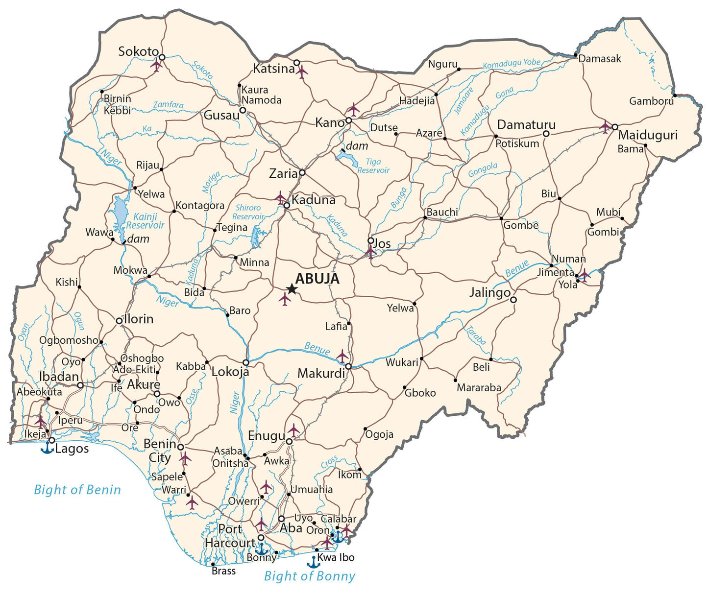 Nigeria City Road Map Glossy Poster Picture Photo Print Banner  Booma Prints