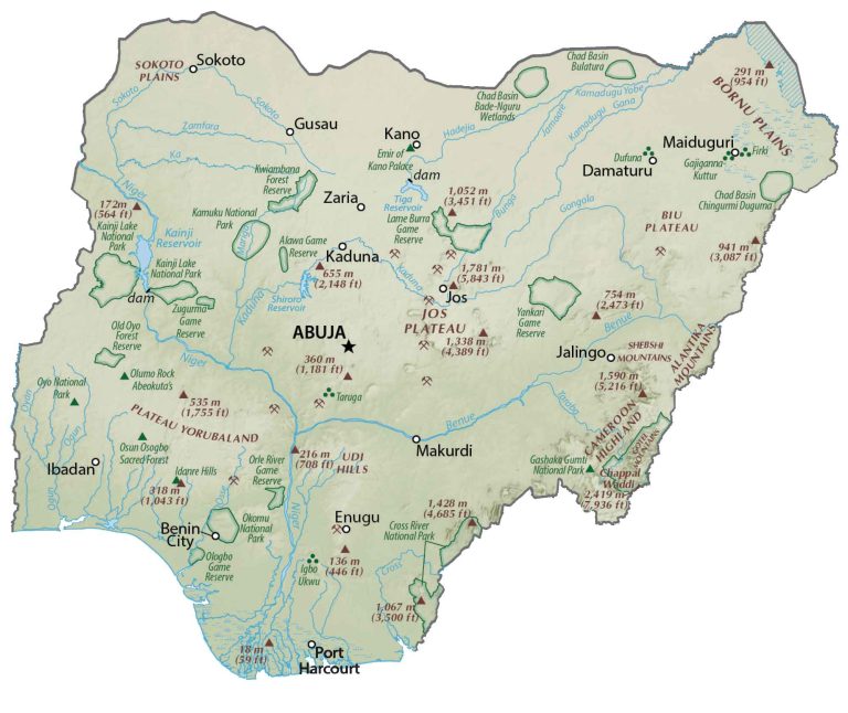 Nigeria Physical Map Glossy Poster Picture Photo Print Banner  Booma Prints