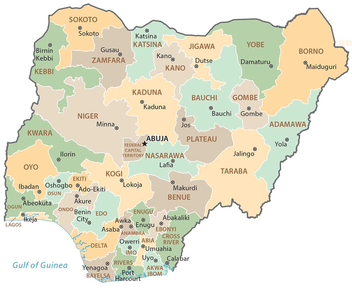 Nigeria State Province Map Glossy Poster Picture Photo Print Banner  Booma Prints