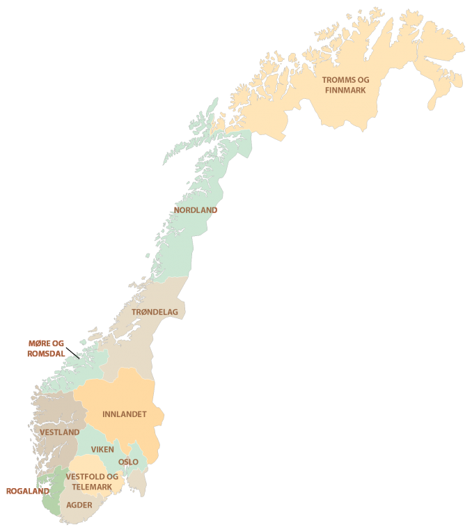 Norway Counties Province Map Glossy Poster Picture Photo Print Banner  Booma Prints
