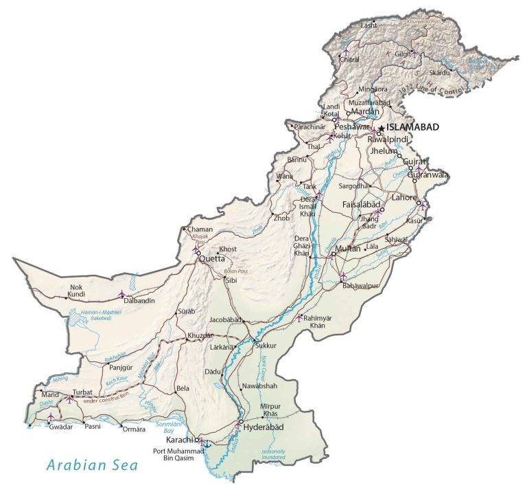 Pakistan Physical Map Glossy Poster Picture Photo Print Banner  Booma Prints