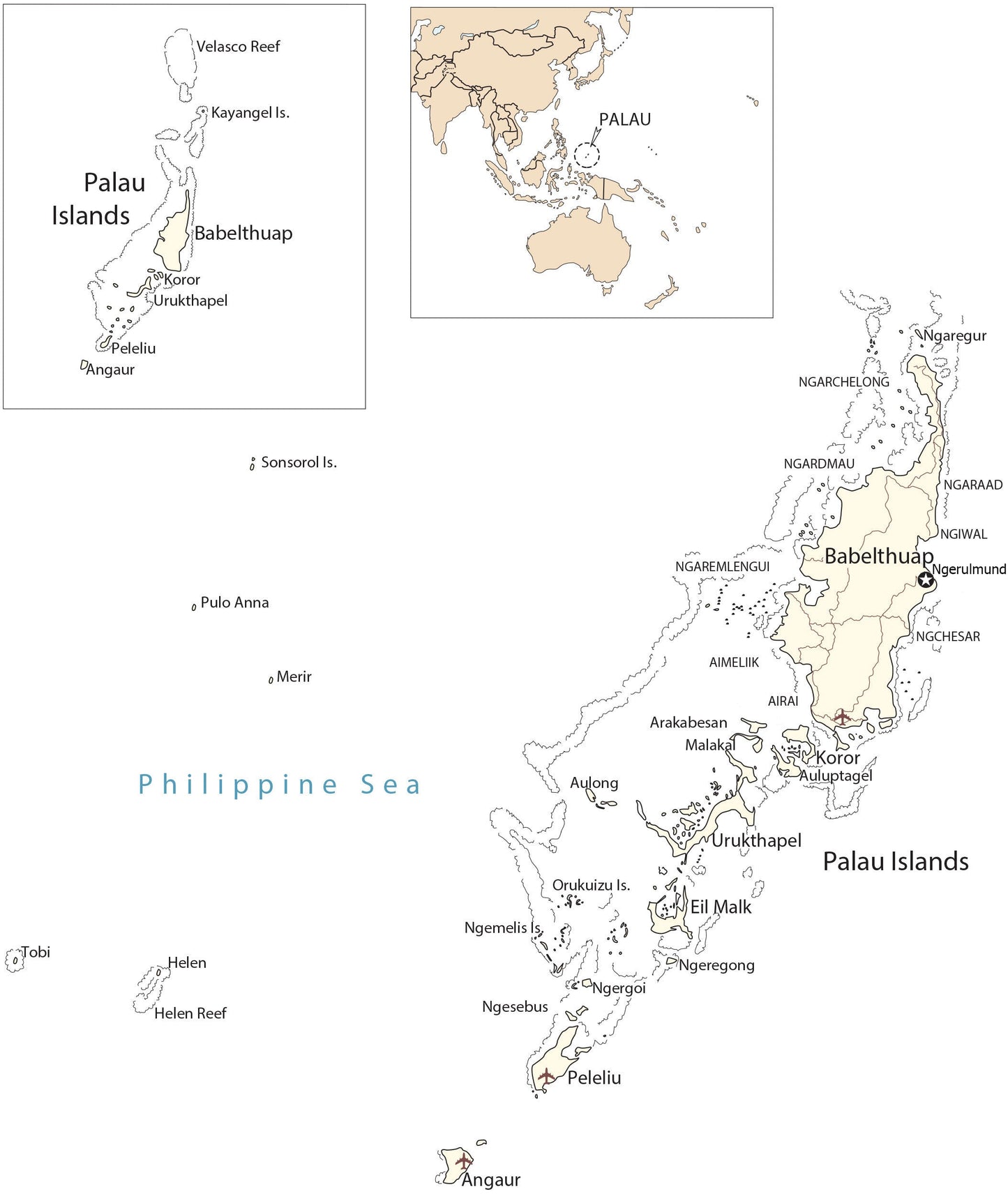 Palau City Road Map Glossy Poster Picture Photo Print Banner  Booma Prints