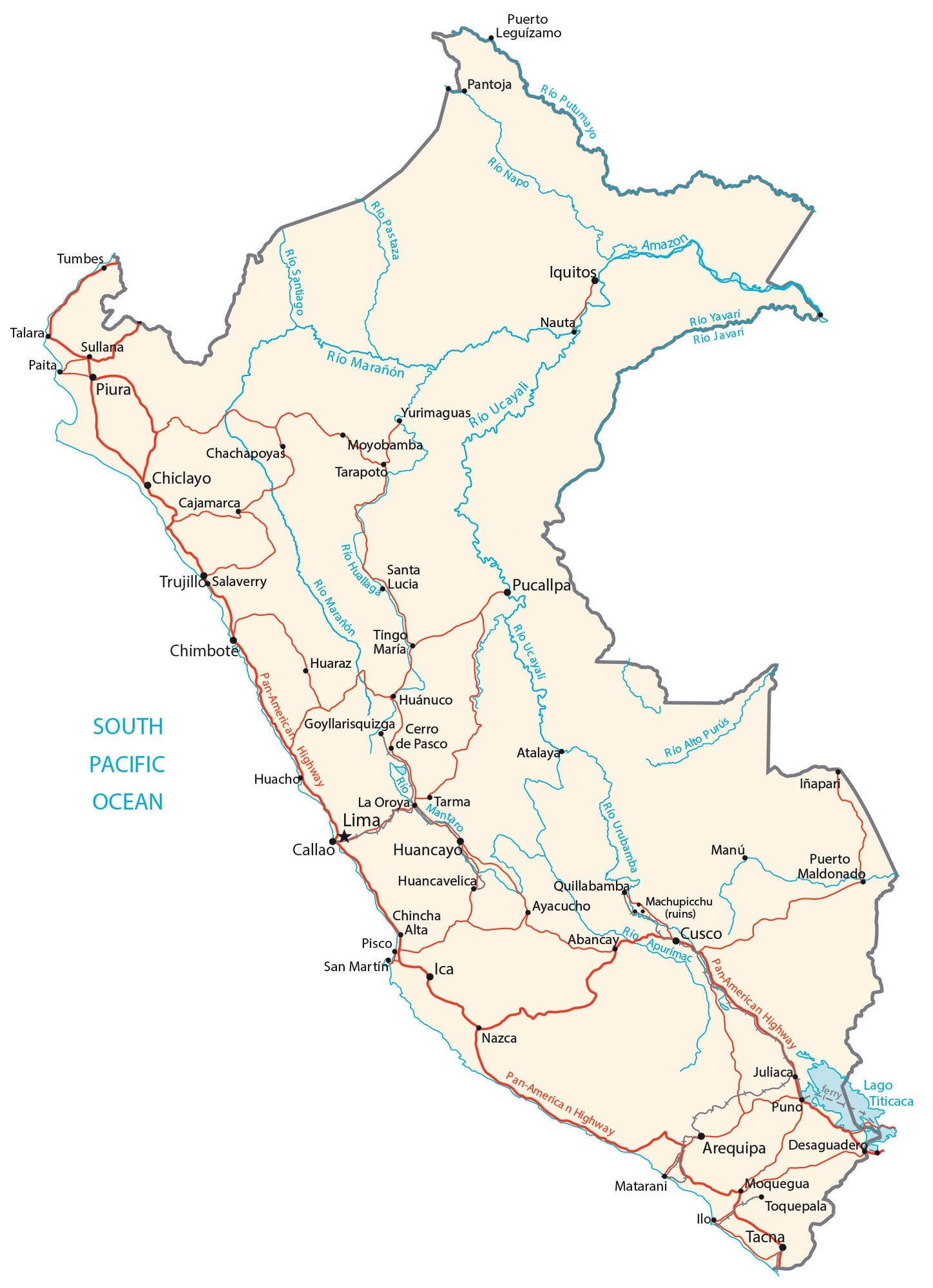 Peru City Road Map Glossy Poster Picture Photo Print Banner  Booma Prints