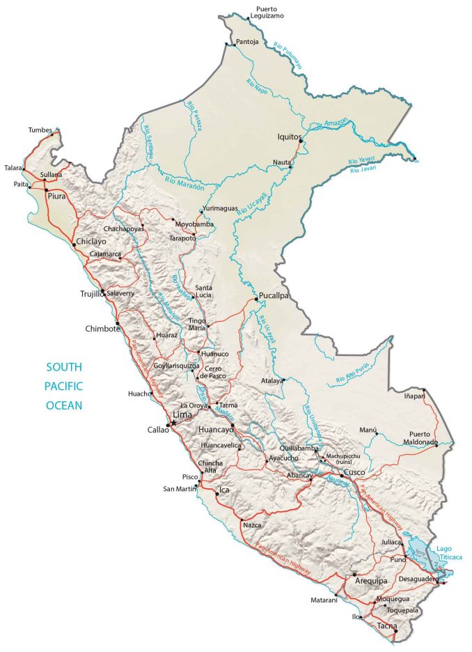 Peru Physical Map Glossy Poster Picture Photo Print Banner  Booma Prints
