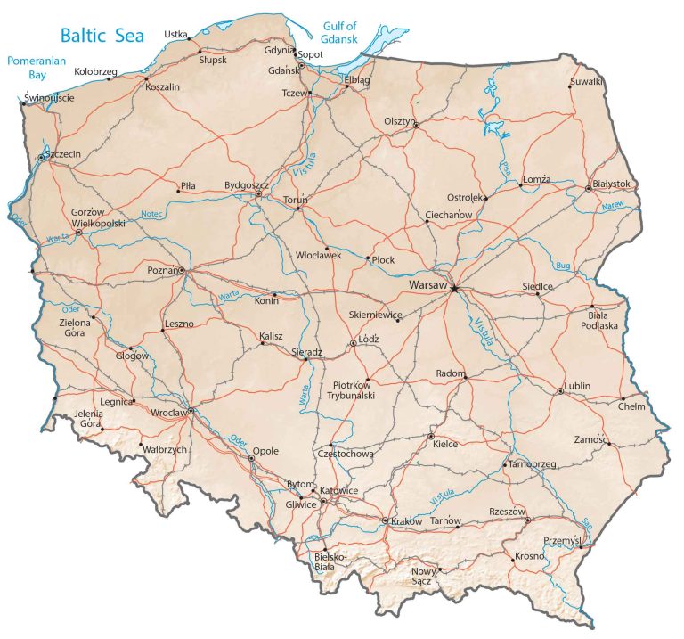 Poland Physical Road Map Glossy Poster Picture Photo Print Banner  Booma Prints