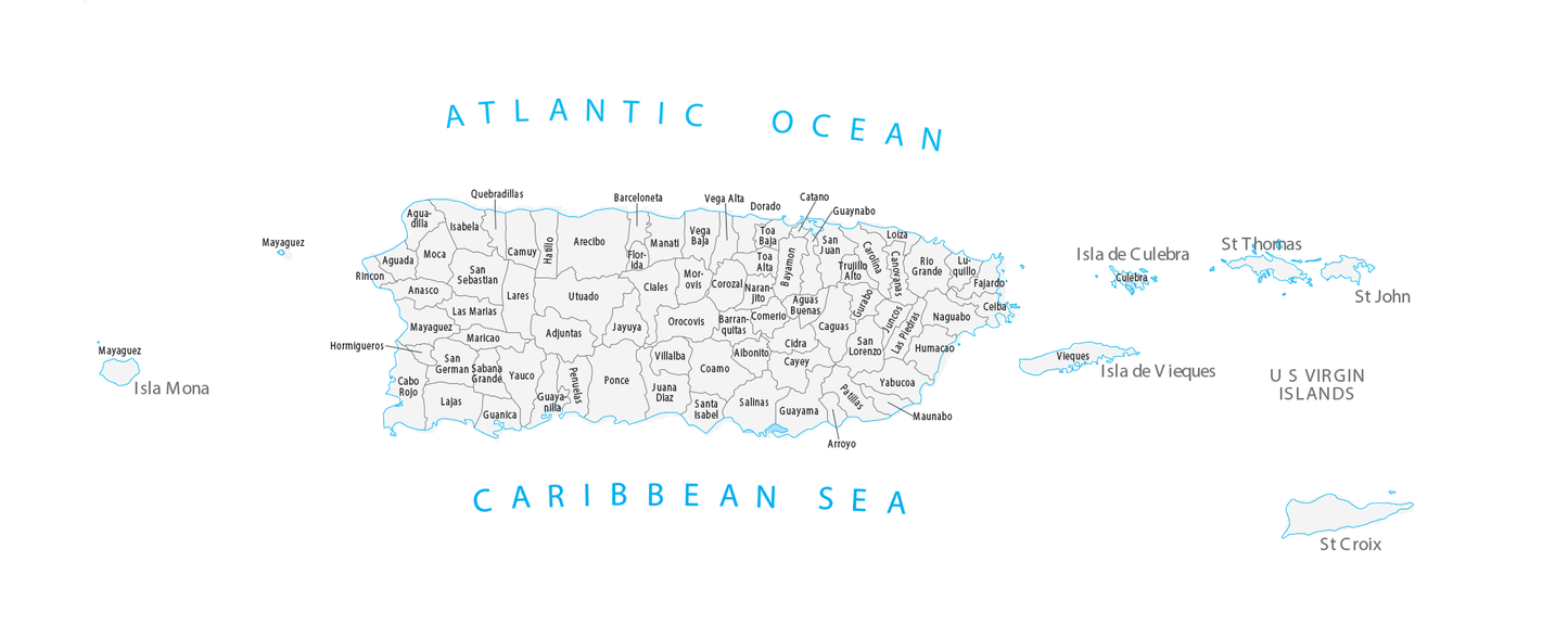 Puerto Rico Counties Province Map Glossy Poster Picture Photo Print Banner  Booma Prints