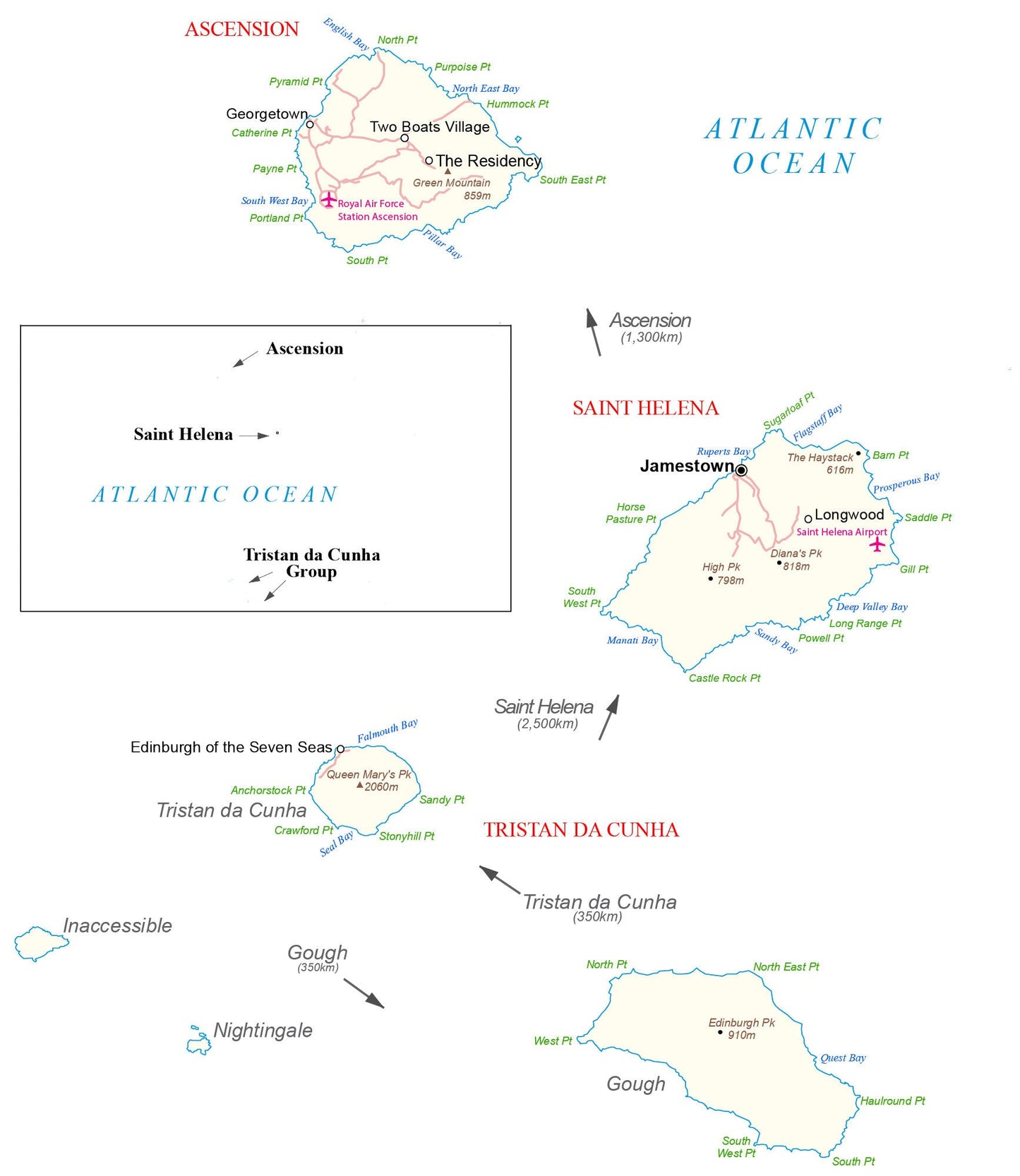 Saint Helena Island Map Glossy Poster Picture Photo Print Banner  Booma Prints