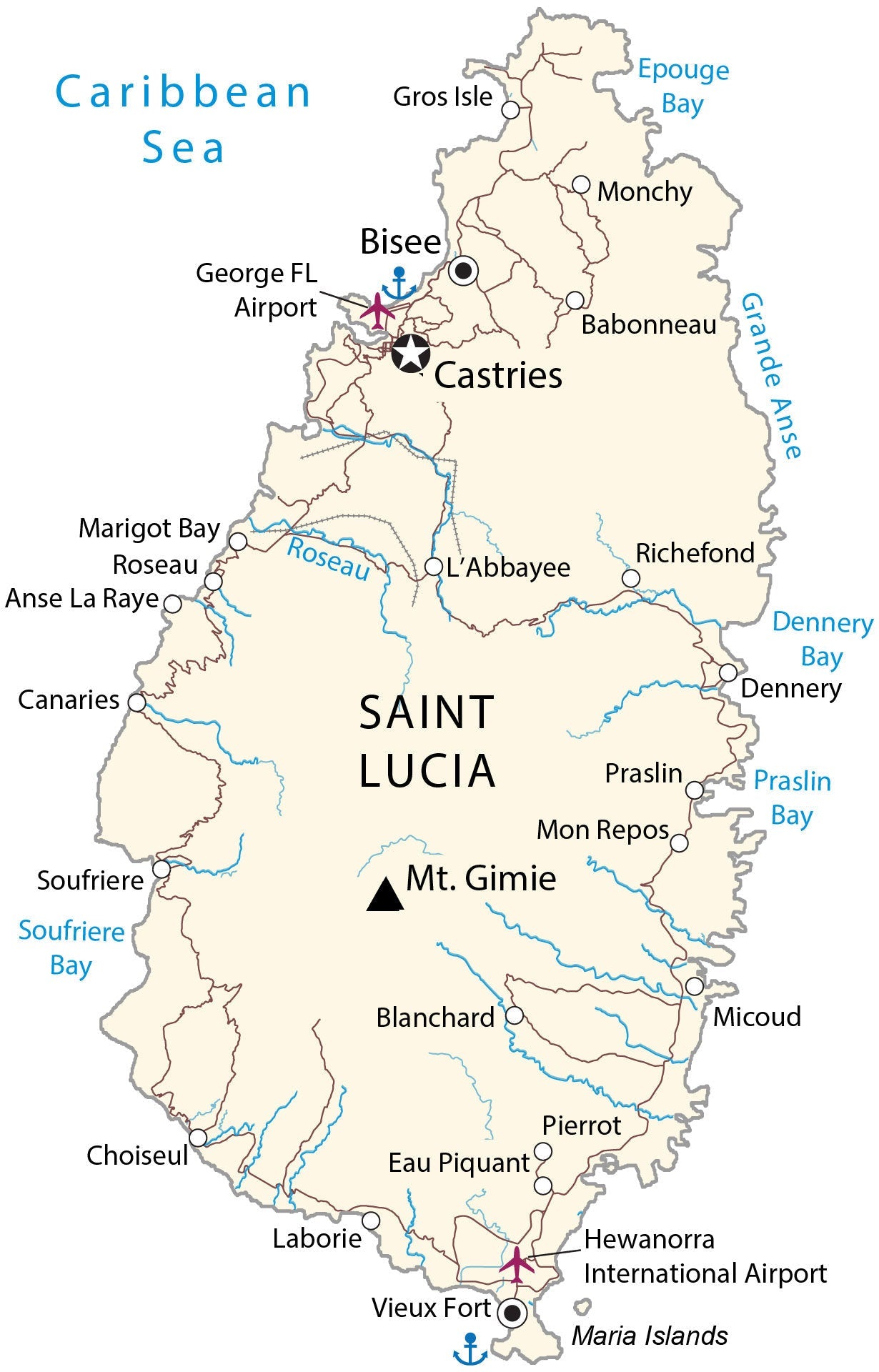 Saint Lucia City Road Map Glossy Poster Picture Photo Print Banner  Booma Prints