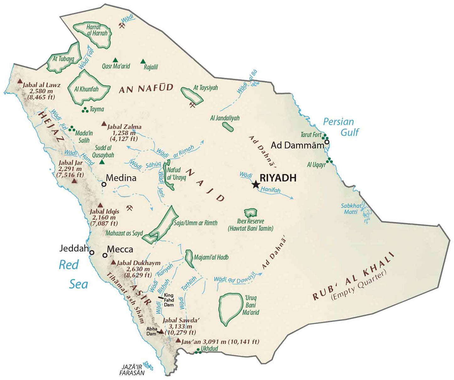 Saudi Arabia Physical Map Glossy Poster Picture Photo Print Banner  Booma Prints