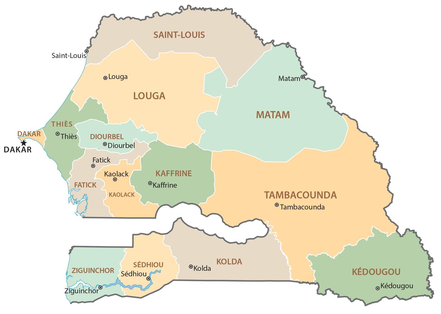Senegal Regions Province Map Glossy Poster Picture Photo Print Banner  Booma Prints