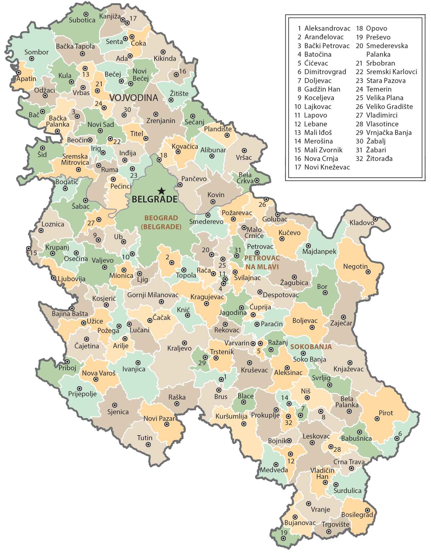 Serbia Municipal Province Map Glossy Poster Picture Photo Print Banner  Booma Prints