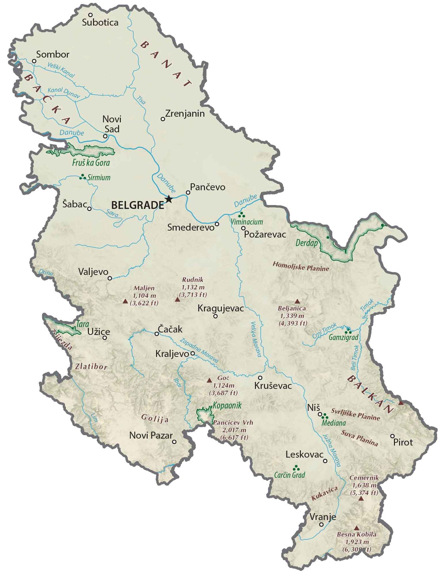 Serbia Physical Map Glossy Poster Picture Photo Print Banner  Booma Prints