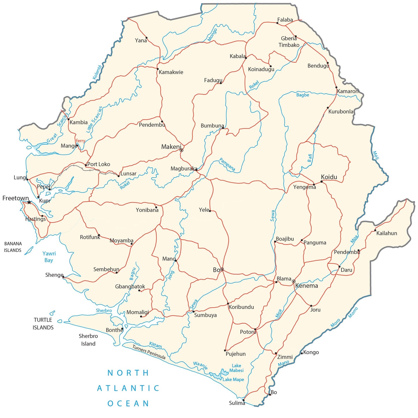 Sierra Leone City Road Map Glossy Poster Picture Photo Print Banner  Booma Prints