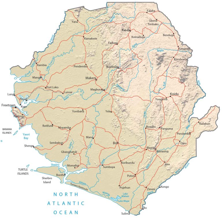 Sierra Leone Physical Map Glossy Poster Picture Photo Print Banner  Booma Prints