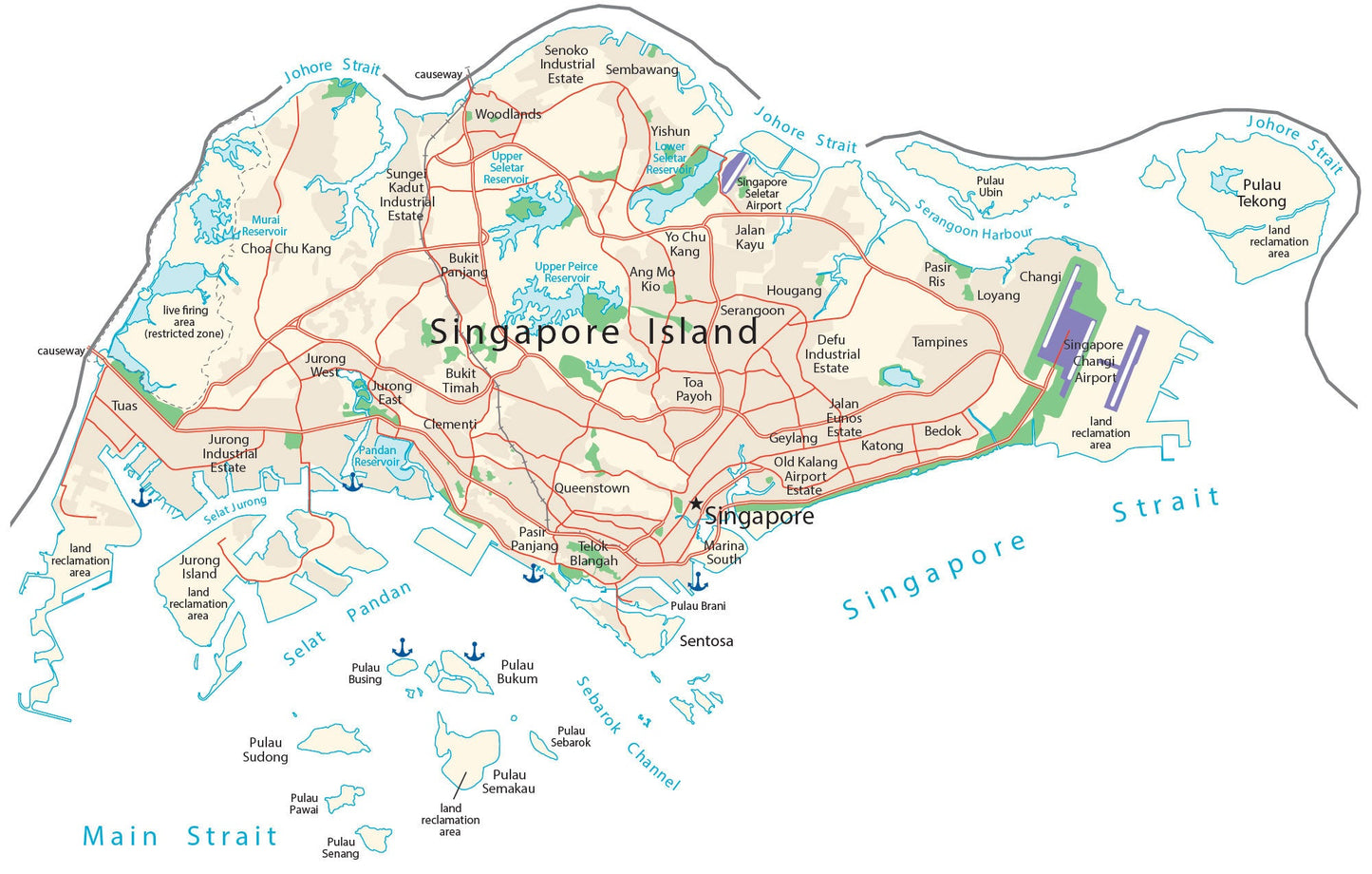 Singapore City Road Map Glossy Poster Picture Photo Print Banner  Booma Prints