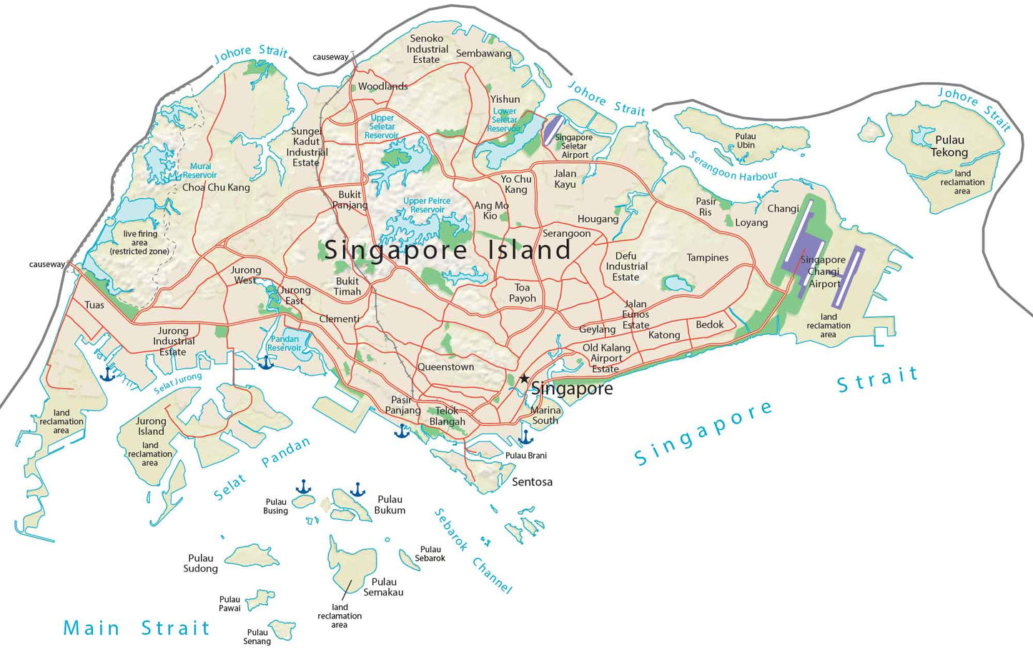 Singapore Physical Map Glossy Poster Picture Photo Print Banner  Booma Prints