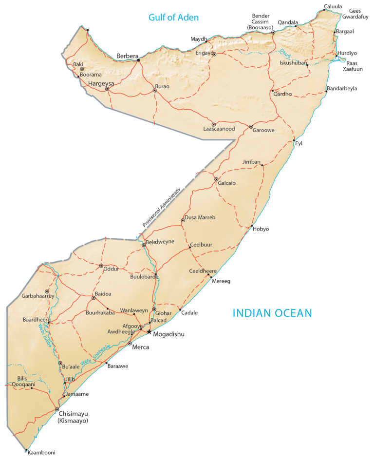 Somalia Physical Map Glossy Poster Picture Photo Print Banner  Booma Prints