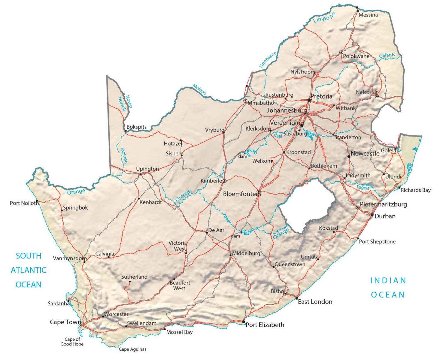South Africa Physical Map Glossy Poster Picture Photo Print Banner  Booma Prints