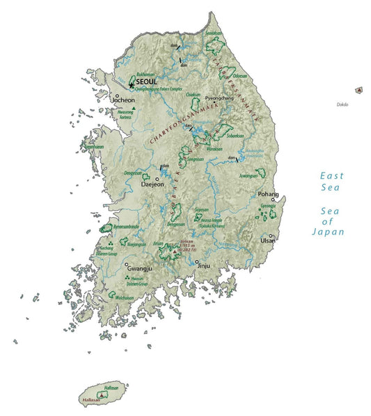 South Korea Physical Map Glossy Poster Picture Photo Print Banner  Booma Prints
