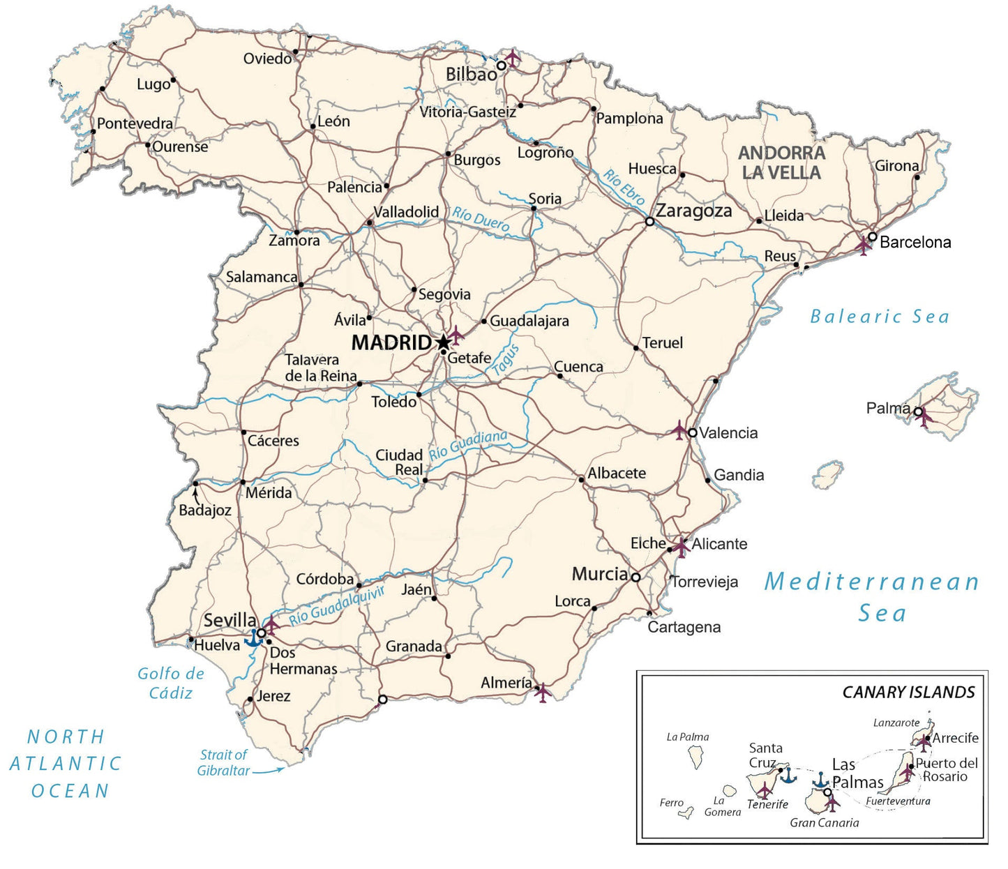 Spain City Road Map Glossy Poster Picture Photo Print Banner  Booma Prints