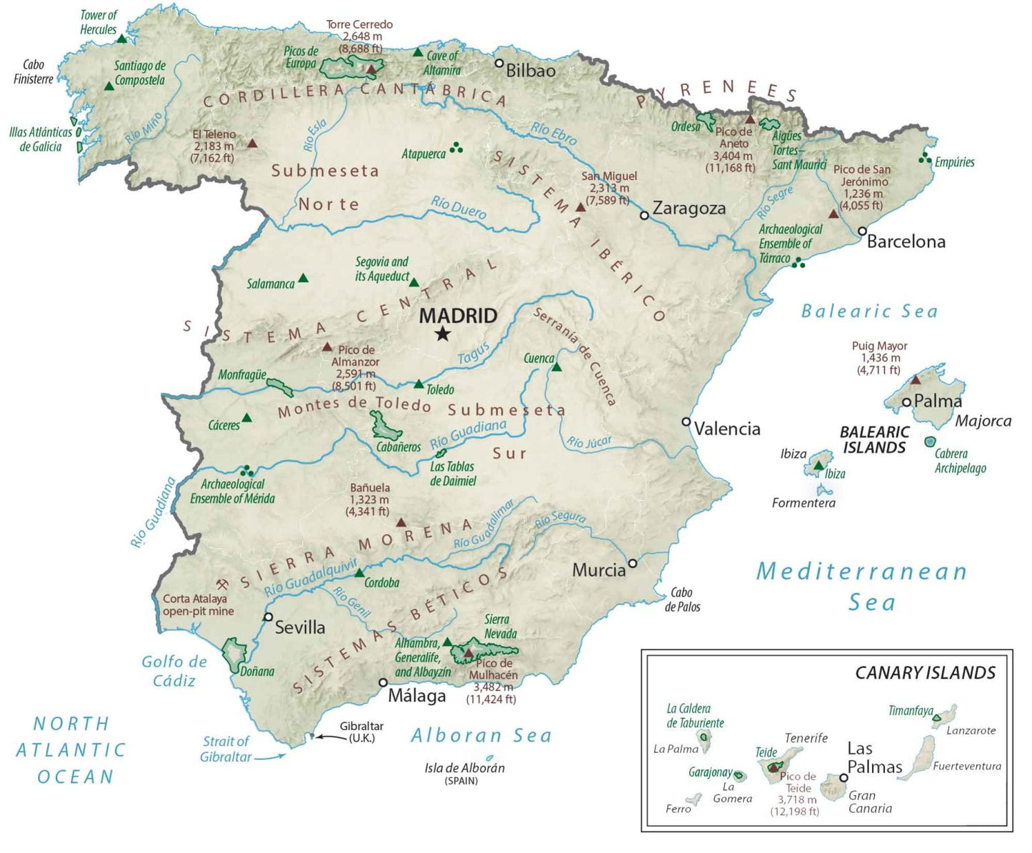 Spain Physical Map Glossy Poster Picture Photo Print Banner  Booma Prints