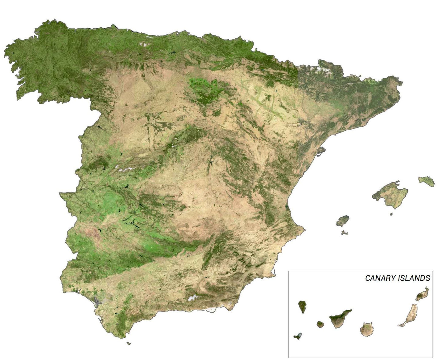 Spain Satellite Map Glossy Poster Picture Photo Print Banner  Booma Prints